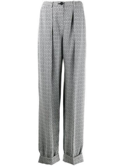 Black / White Women's Armani Emporio Micro Check Loose Fit Pants | K304PKX