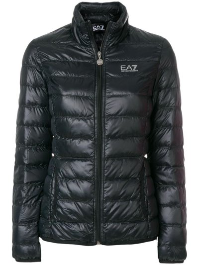 Black Women's Ea7 Emporio Armani Logo Print Puffer Jacket Jackets | 3U0WYHJ