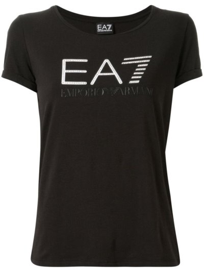 Black Women's Ea7 Emporio Armani Train Studded Logo T Shirts | HU6V99L