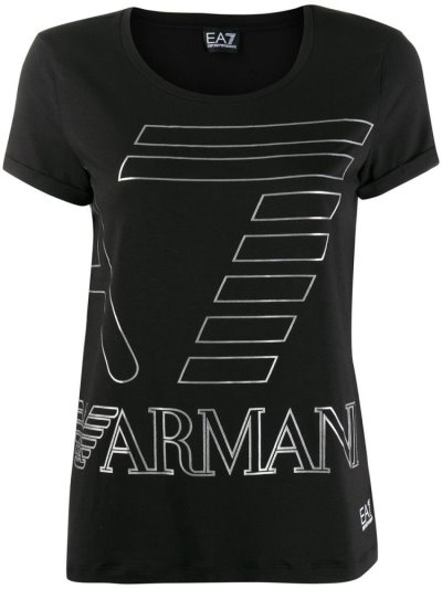 Black Women's Ea7 Emporio Armani Logo Print T Shirts | QOYZXCH