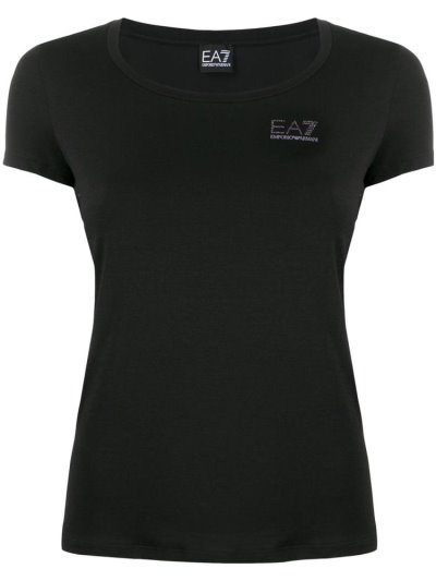 Black Women's Ea7 Emporio Armani Short Sleeve Embellished Logo T Shirts | T1G47AS