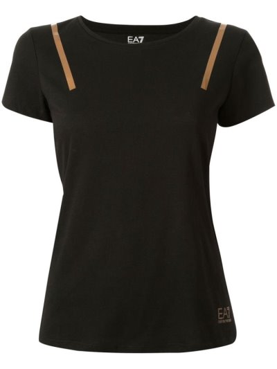 Black Women's Ea7 Emporio Armani Ventus Stripe Appliqué T Shirts | U0VUBCD