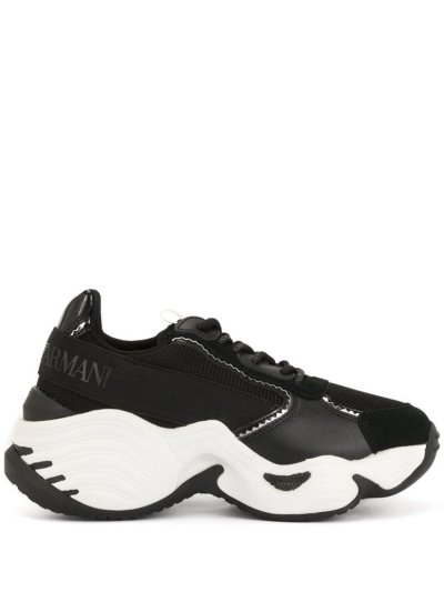 Black Women's Armani Emporio Chunky Sole Sneakers | ZBLBTFS