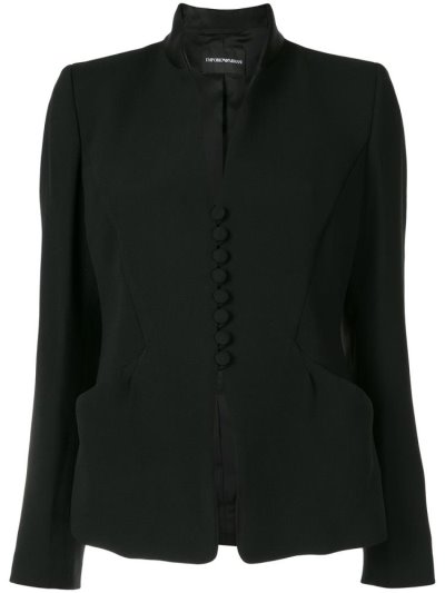 Black Women's Armani Emporio Collarless Buttoned Blazers | ABZHLXV