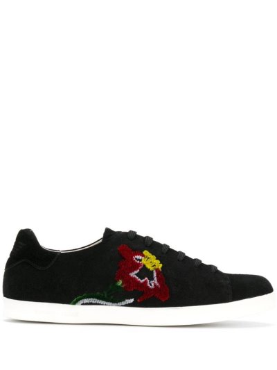 Black Women's Armani Emporio Flower Embroidered Sneakers | KH8F254