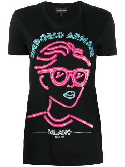 Black Women's Armani Emporio Graphic Print T Shirts | 4AG1K2Z