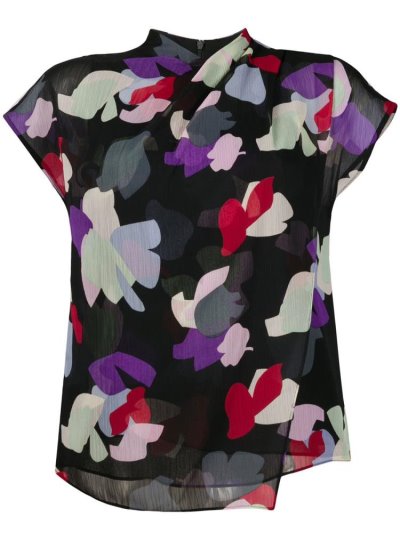 Black Women's Armani Emporio Layered Floral Print T Shirts | 82MUGJH