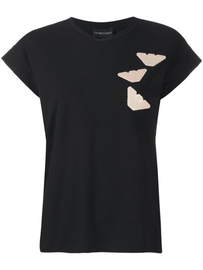 Black Women's Armani Emporio Logo Patch T Shirts | FNSROAR