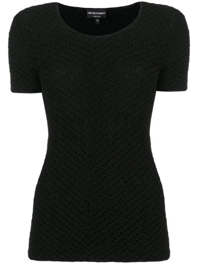 Black Women's Armani Emporio Ribbed Stretch T Shirts | D75N4QO