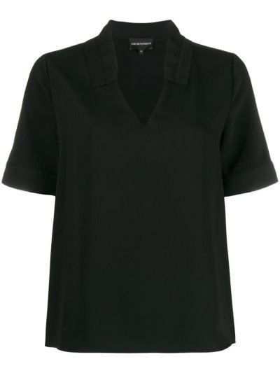 Black Women's Armani Emporio Short Sleeve Blouse | FHMN7GH