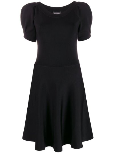 Black Women's Armani Emporio Woven Puff Sleeve Dress | Y063H5X