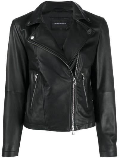 Black Women's Armani Emporio Zipped Biker Jacket Jackets | 4SLL7DN