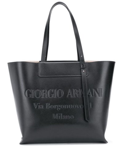 Black Women's Giorgio Armani Embossed Logo Tote Bags | QLSDDIP