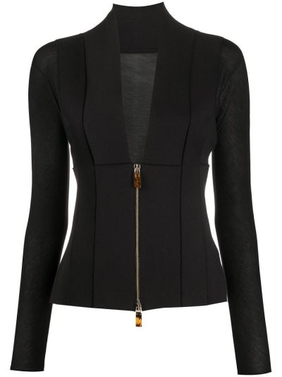 Black Women's Giorgio Armani Plunge Neck Zip Through Jackets | 8EFMCH5