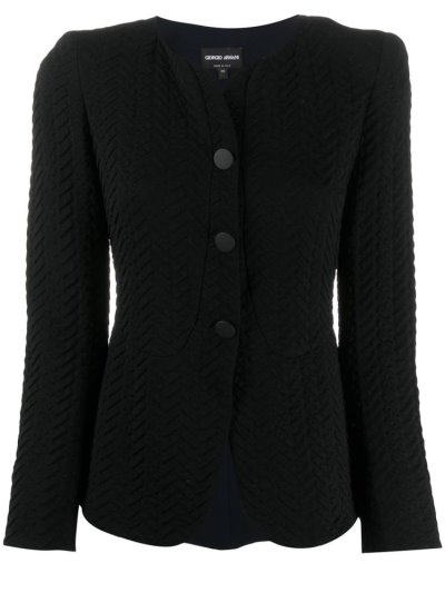 Black Women's Giorgio Armani Textured Effect Button Up Blazers | 5DOLIXO