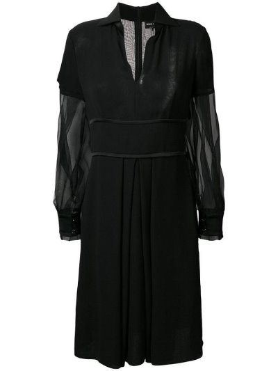 Black Women's Giorgio Armani V Neck Sheer Sleeves Dress | 0GKT544