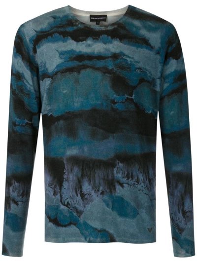 Blue / Black Men's Armani Emporio Paint Effect Jumpers | WGEB9R5