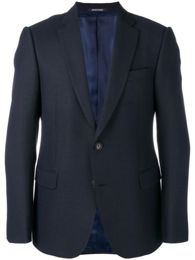 Blue / Black Men's Armani Emporio Waffle Knit Style Suit Jackets | ZSVWU07