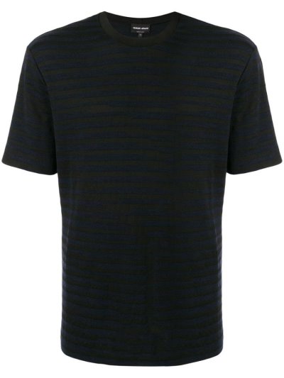 Blue / Black Men's Giorgio Armani Striped Round Neck T Shirts | I5RU50S