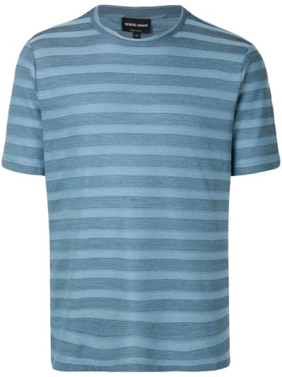 Blue / Blue Men's Giorgio Armani Striped Short Sleeve T Shirts | E51V0M7