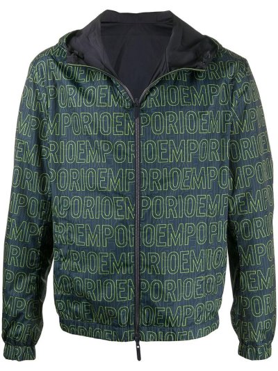 Blue / Green Men's Armani Emporio Logo Hooded Jackets | LPZYA4H