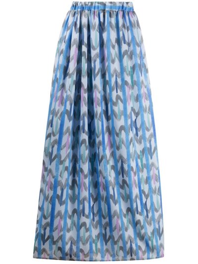 Blue / Grey Women's Armani Emporio Geometric Print Maxi Skirts | IUZ7VLP