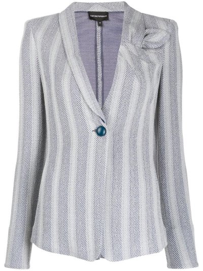 Blue / Grey Women's Armani Emporio Single Breasted Striped Print Blazers | QQX4VQX