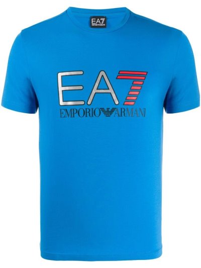 Blue Men's Ea7 Emporio Armani Crew Neck Logo Printed T Shirts | VDIUD9W