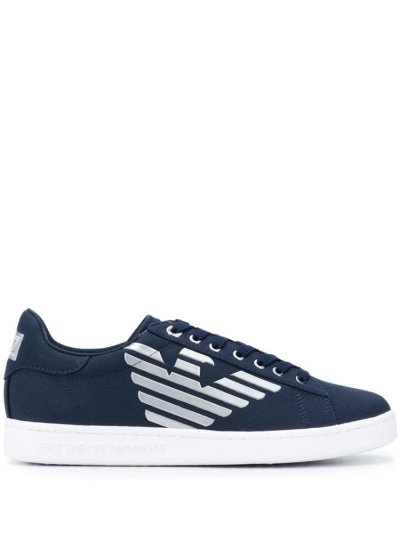 Blue Men's Ea7 Emporio Armani Logo Print Low Top Canvas Sneakers | QDQMDZQ