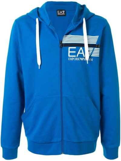 Blue Men's Ea7 Emporio Armani Logo Print Zip Up Hoodie | X3K2CFE