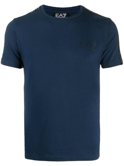 Blue Men's Ea7 Emporio Armani Side Stripe Logo Print T Shirts | Y9VI3HJ