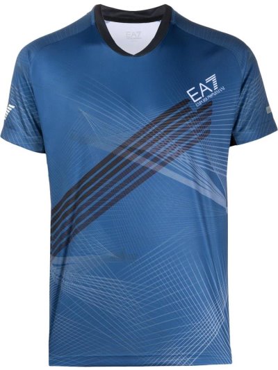 Blue Men's Ea7 Emporio Armani Sports Printed T Shirts | MPO3RKY