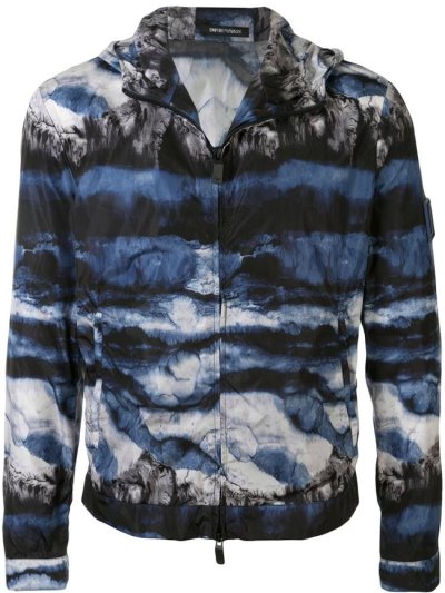 Blue Men's Armani Emporio Abstract Print Hooded Jackets | JXXLVAA