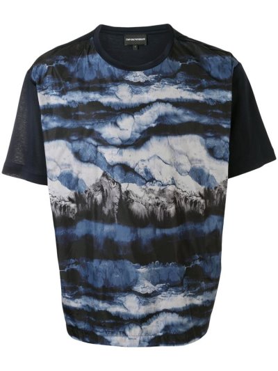 Blue Men's Armani Emporio Abstract Print T Shirts | P2LTS9X