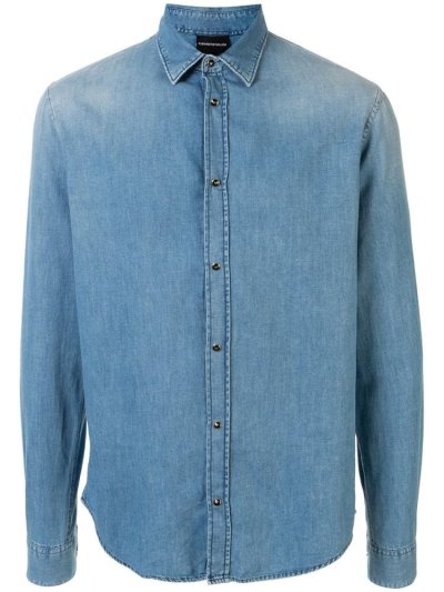 Blue Men's Armani Emporio Basic Denim Shirts | J0RX28Y