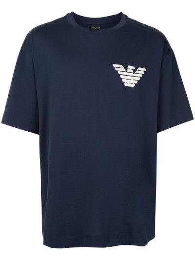 Blue Men's Armani Emporio Chest Logo T Shirts | GPDJ4HG