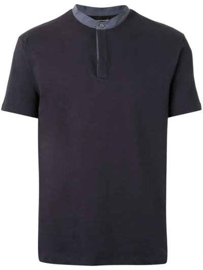 Blue Men's Armani Emporio Concealed Polo Shirts | S2VYS37