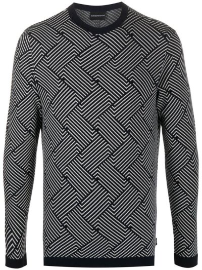 Blue Men's Armani Emporio Contrast Striped Jumpers | X26WYNN