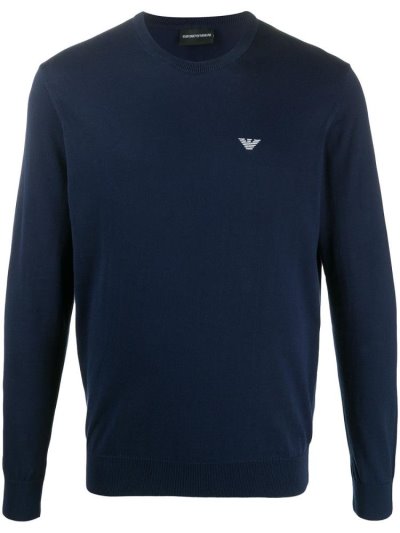 Blue Men's Armani Emporio Crew Neck Jumpers | D97LKH9