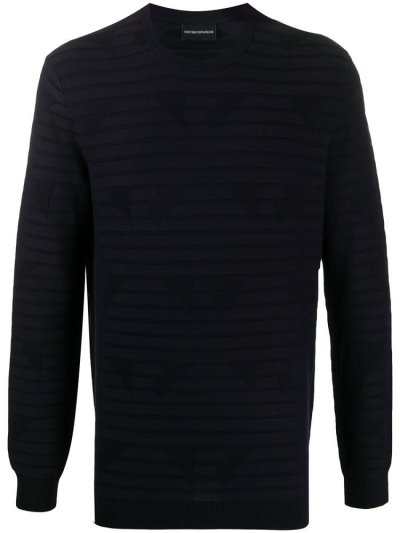 Blue Men's Armani Emporio Crew Neck Striped Sweatshirts | LCI7QJB