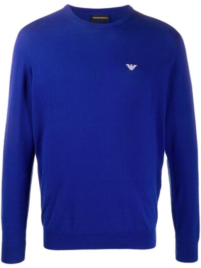 Blue Men's Armani Emporio Crew Neck Jumpers | P7H0LQT