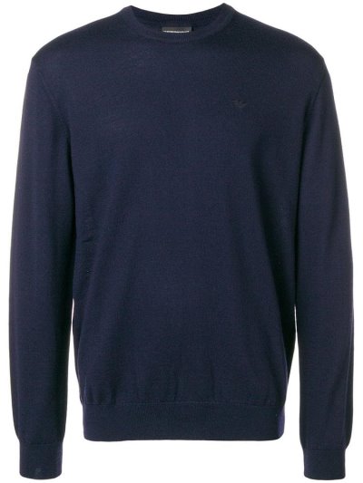 Blue Men's Armani Emporio Crew Neck Sweaters | VEXCK18