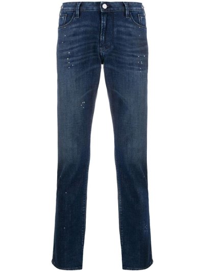 Blue Men's Armani Emporio Dotted Details Straight Jeans | FBM9416