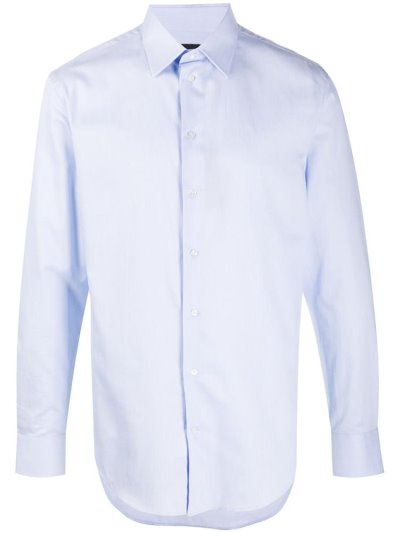 Blue Men's Armani Emporio Ea Cotton Twill Clssic Shirts | 6SLII5J