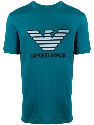 Blue Men's Armani Emporio Eagle Logo T Shirts | C2PX9OQ