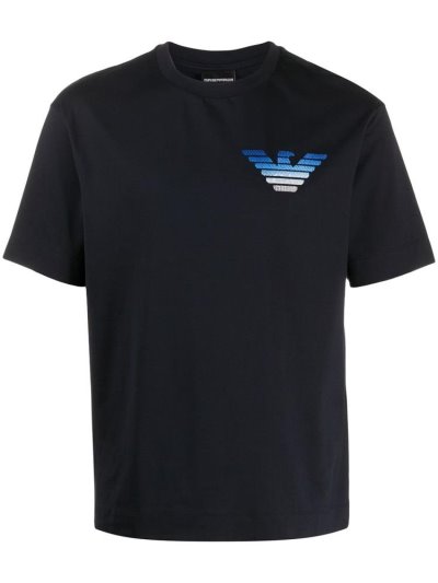 Blue Men's Armani Emporio Embroidered Logo T Shirts | 4MMNKN6