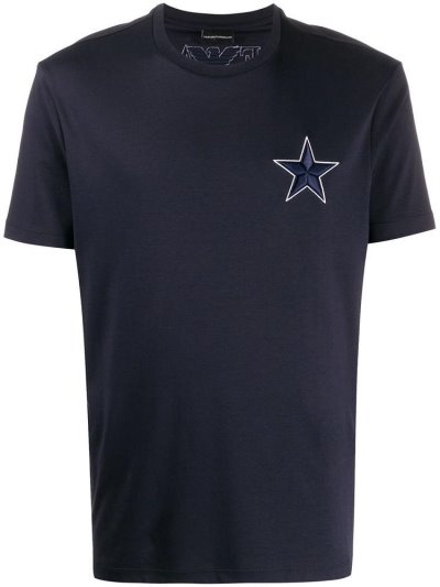 Blue Men's Armani Emporio Embroidered Star T Shirts | 53F4SAF