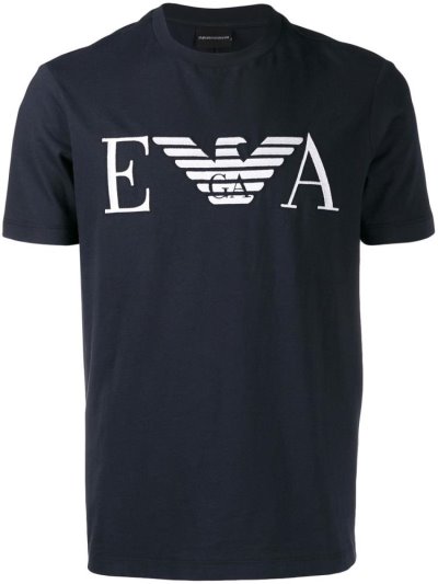 Blue Men's Armani Emporio Embroidered T Shirts | NB63V46