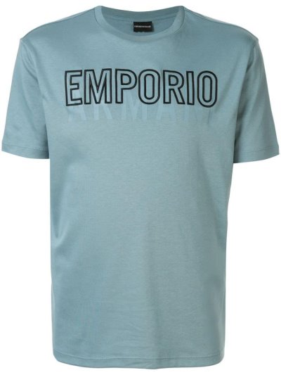 Blue Men's Armani Emporio Embroidered Logo T Shirts | VL3A6MH