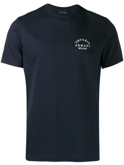 Blue Men's Armani Emporio Embroidered T Shirts | WHFM180